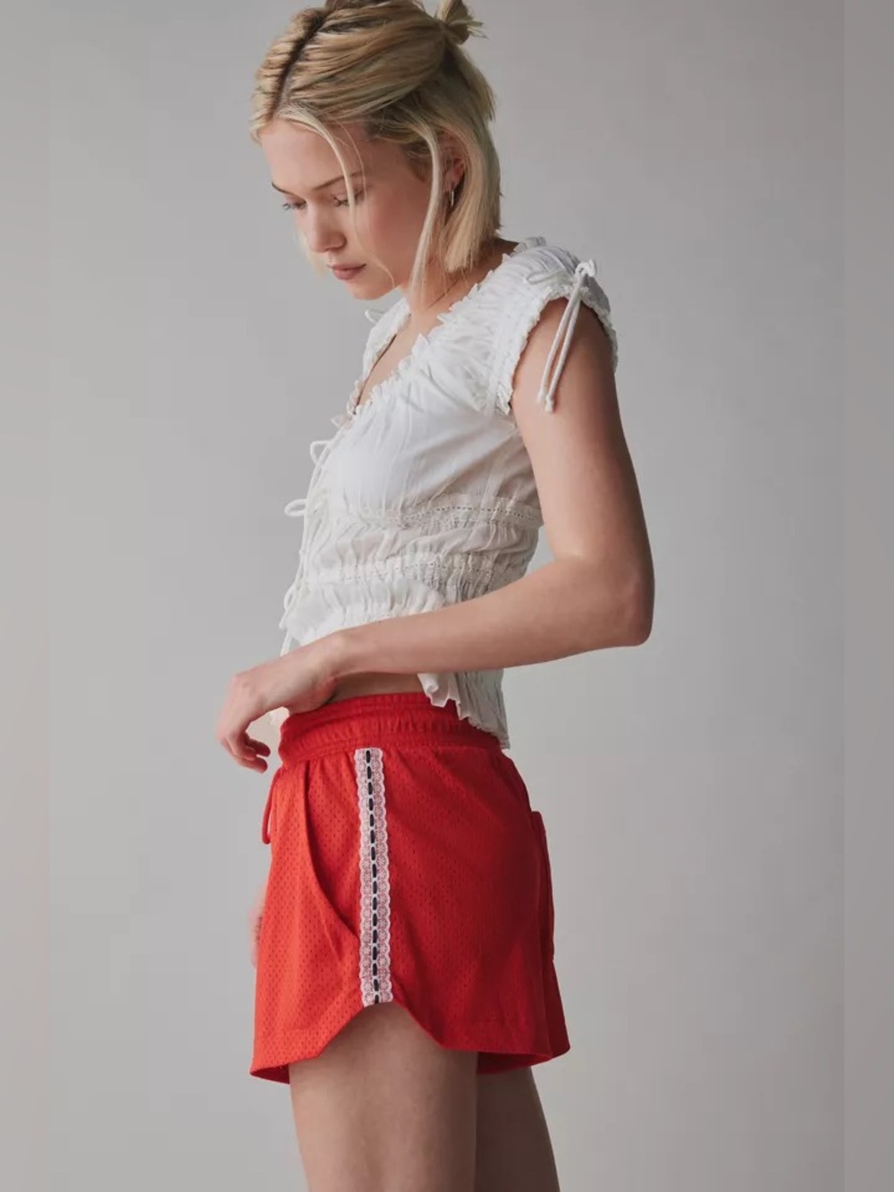 Urban Outfitters BDG On The Court Lace Trim Track Short in Red